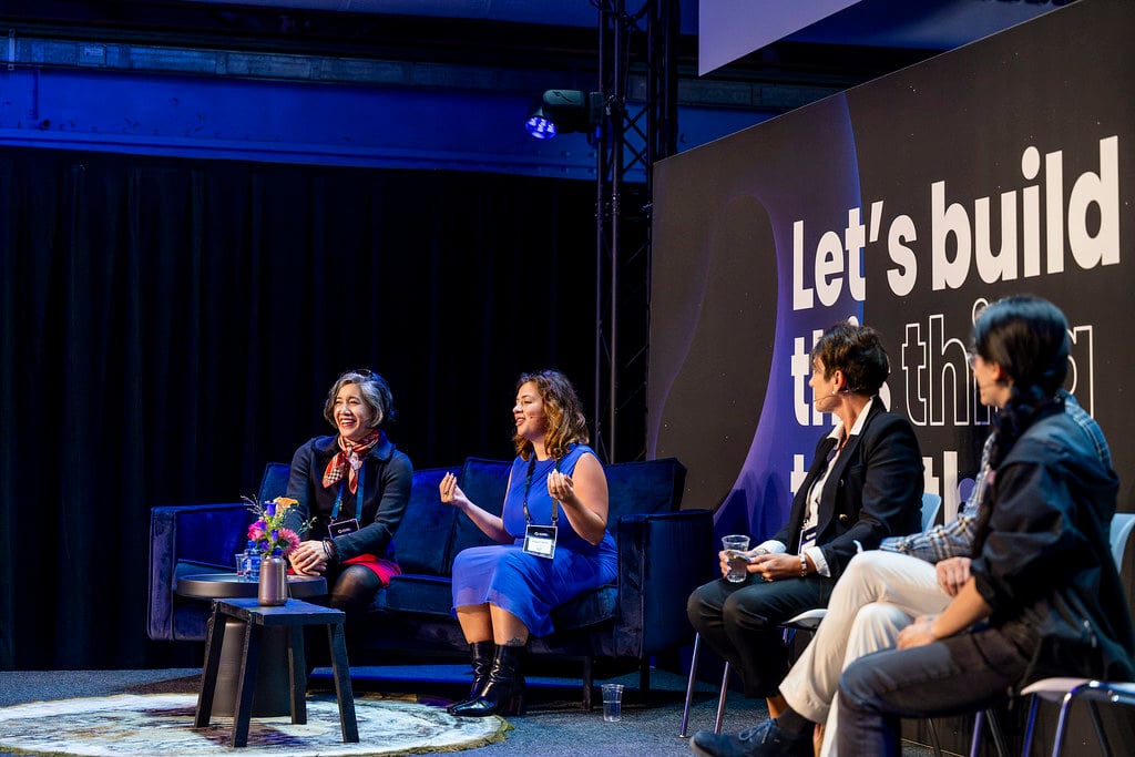 Michelle Lozada, Semtech Vice President of Corporate Marketing, and Carlo Tinella, Semtech Director of Marketing, with panelists discussing women shaping IoT's future at The Things Conference 2025