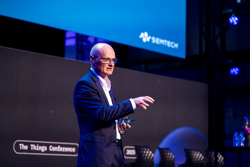 Robert Comanescu, Semtech Vice President of Marketing and Applications for Wireless ICs, presenting on LoRa market traction across global regions at The Things Conference