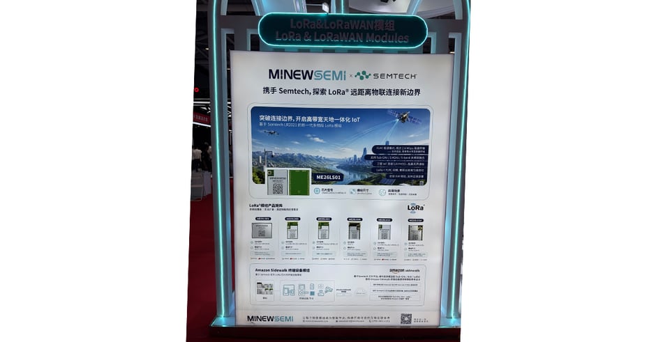MinewSemi and Semtech booth display of LoRa and LoRaWAN module offerings for IoT devices