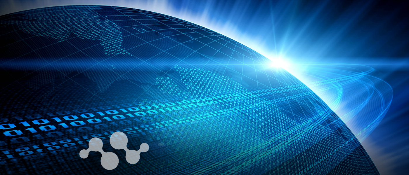 Digital globe with blue binary code patterns and grid overlay representing global IoT connectivity and LoRa technology networks.