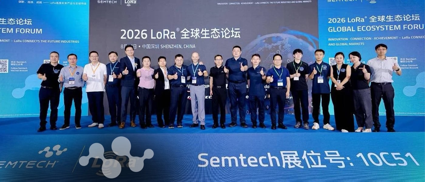 Semtech team and partners onstage at the 2026 LoRa Global Ecosystem Forum in Shenzhen