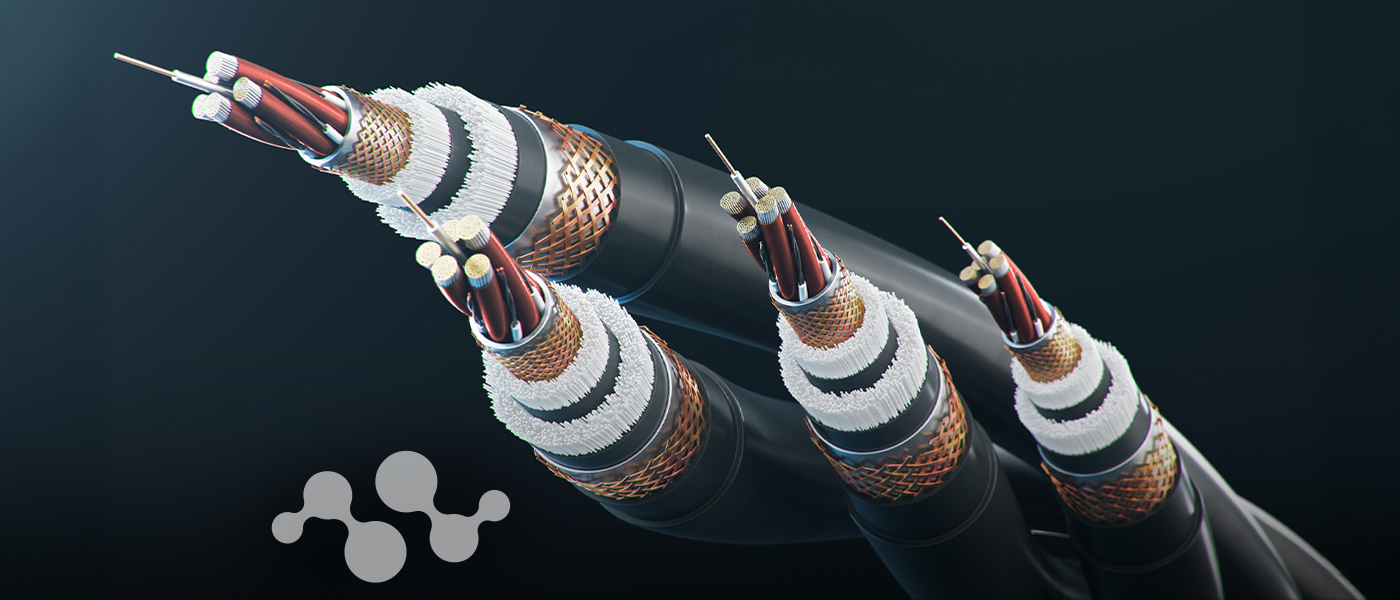 Detailed view of telecommunications cables with copper wiring and protective shielding for semiconductor applications